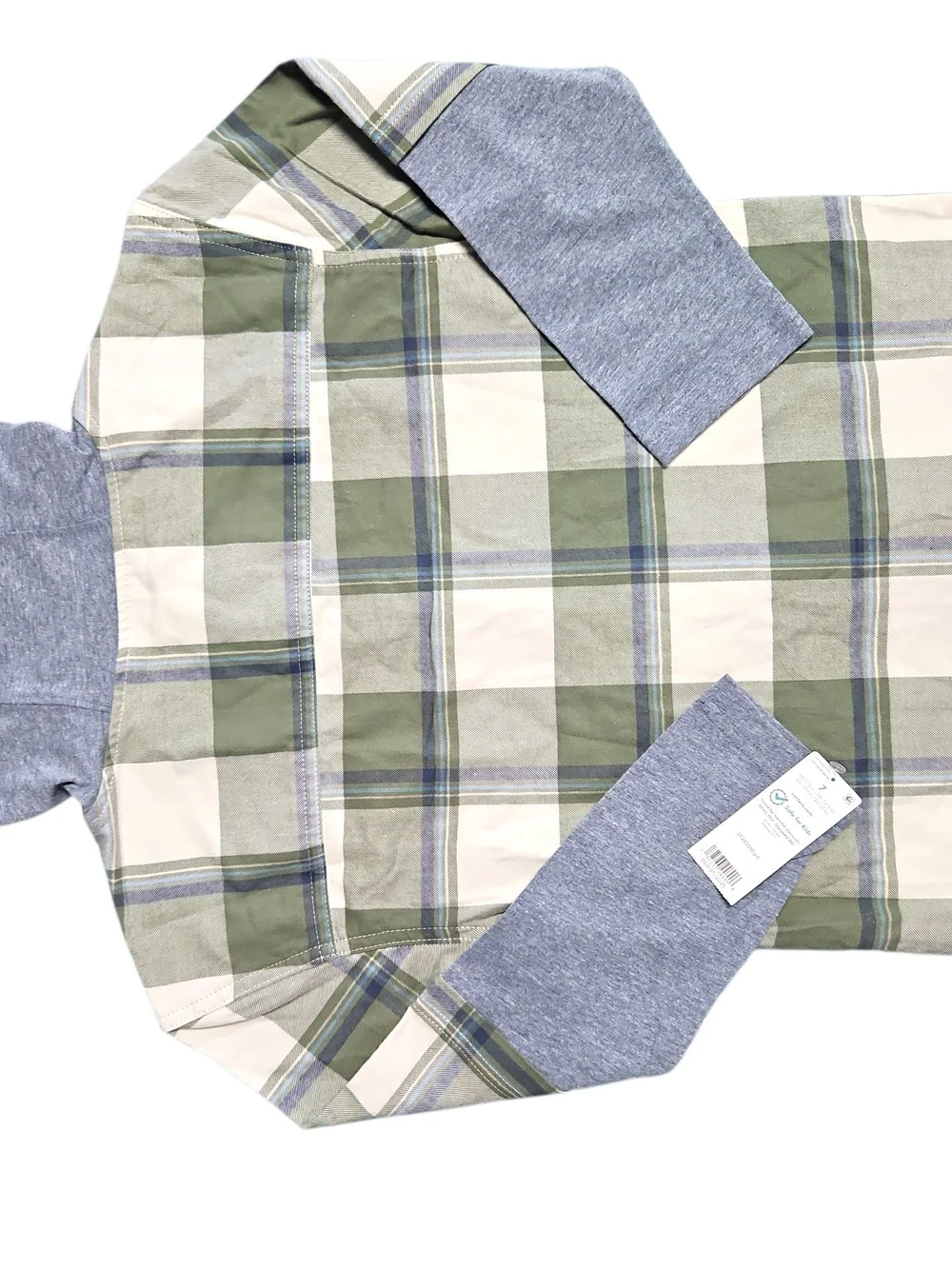 Carter's Boys Green Plaid Button-Down Shirt with Heather Blue Hood Size 7